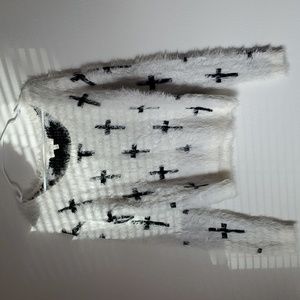 Fuzzy Cross Sweater Size M White and black